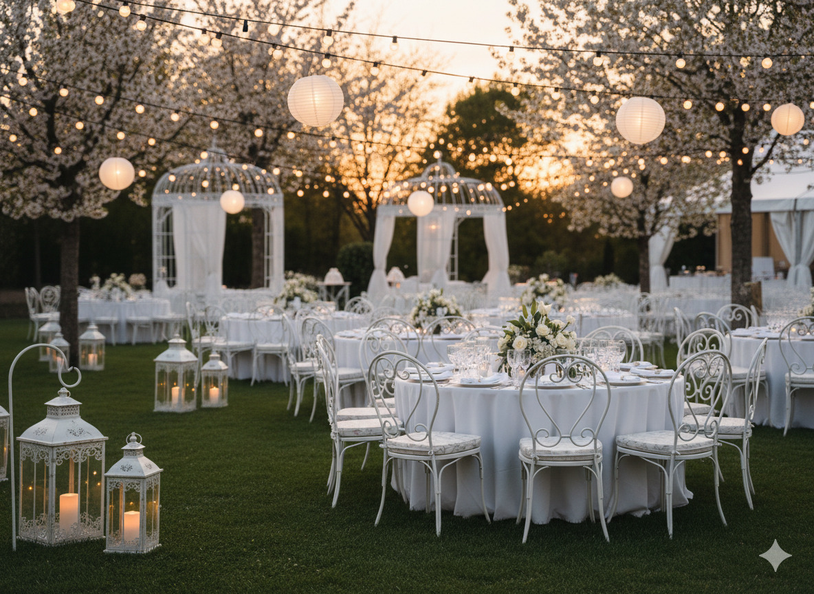 Festliche Lichterkette und Laternen