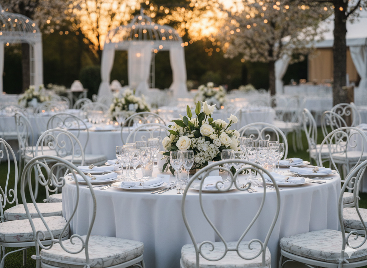 Runder Tisch mit Tischdecke